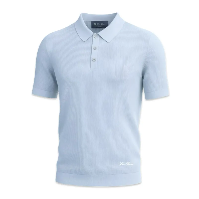 Loro Piana Men's Island Cotton Polo Shirt Blue
