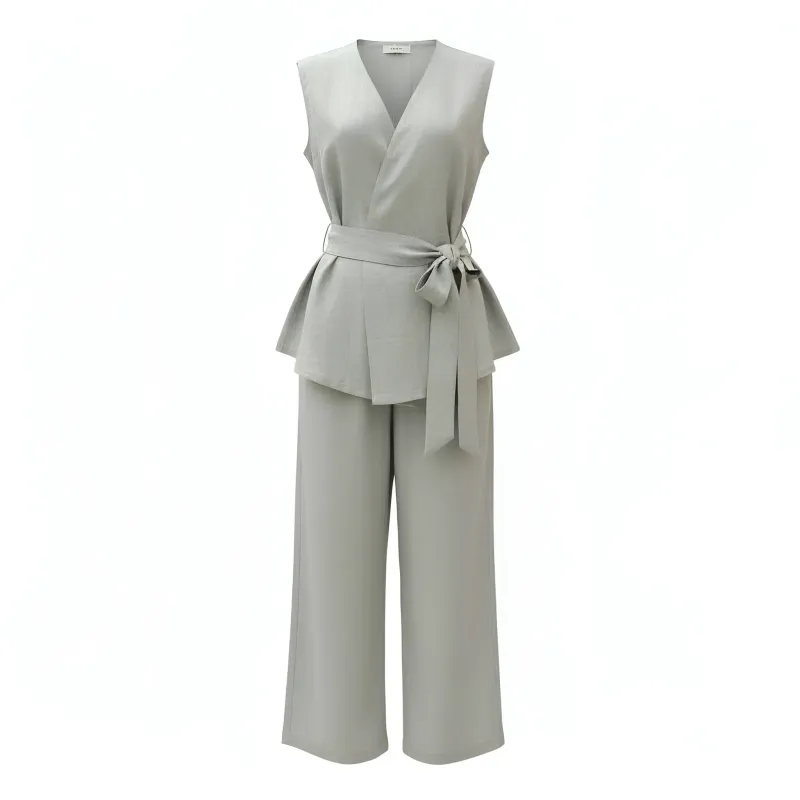 TBS Fato Feminino Colete V + Calça Pantalona cinzento