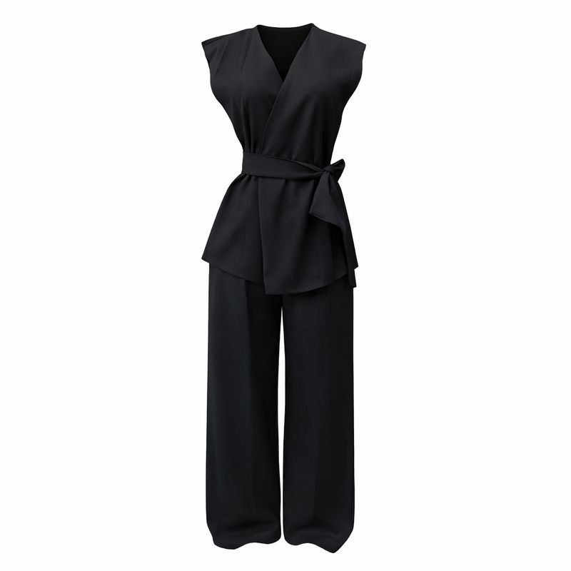 Fato Feminino Colete V + Calça Pantalona Preto Fato Feminino Colete V + Calça Pantalona Preto