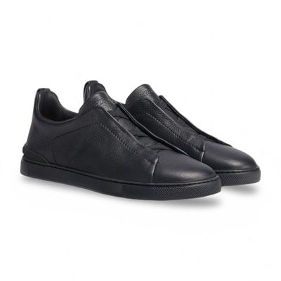 Zegna Black on Black Deerskin Triple Stitch Sneakers