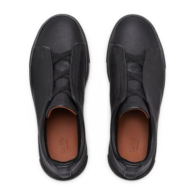 Zegna Black on Black Deerskin Triple Stitch Sneakers