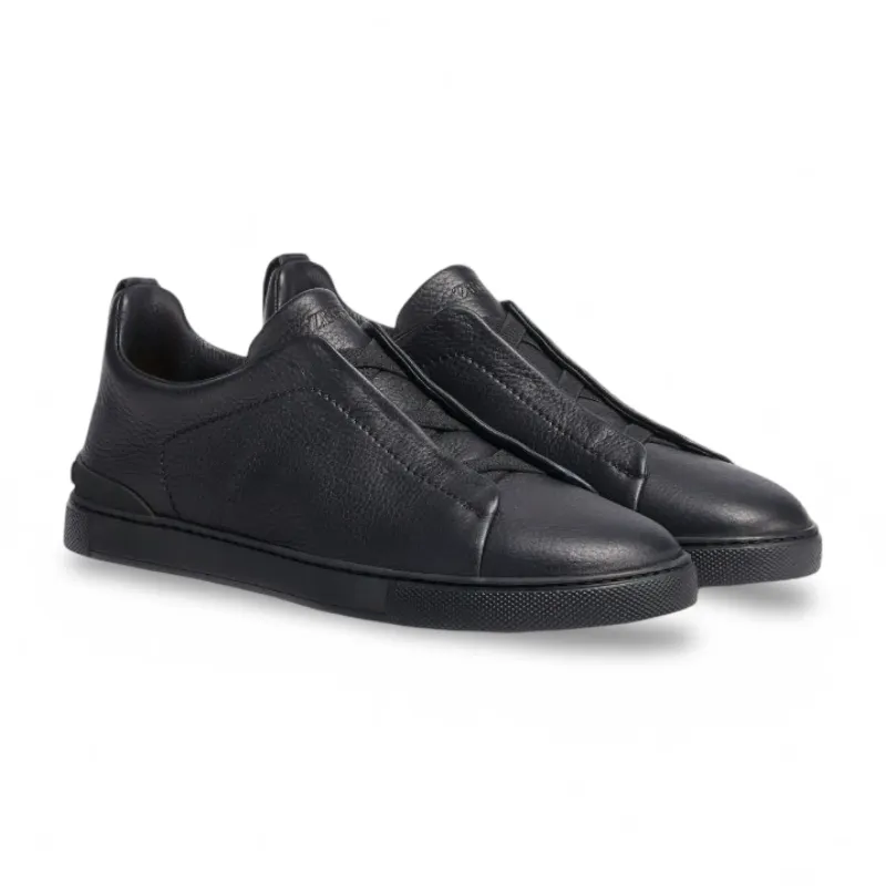 Zegna Triple Stitch Grain Leather Black