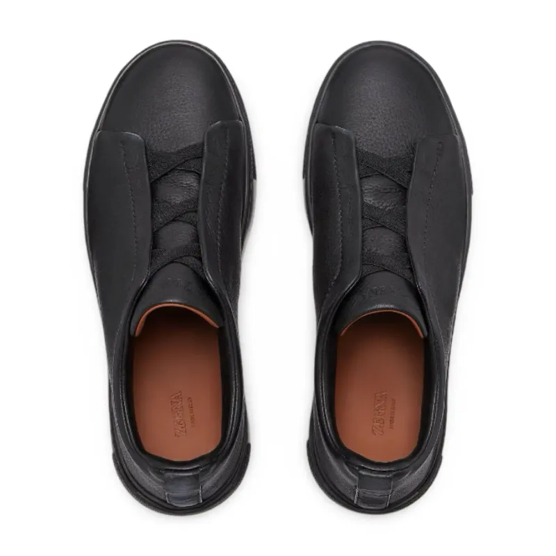 Zegna Triple Stitch Grain Leather Black