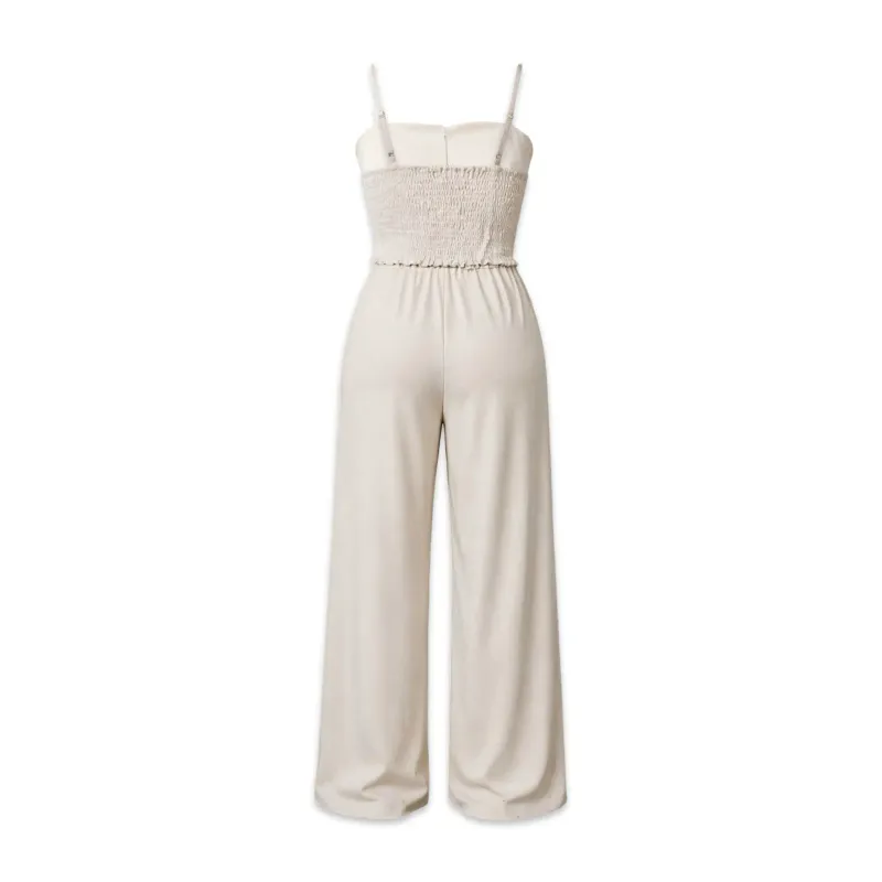Fato Feminino Premium Nude com Top Estruturado e Calça Wide Leg