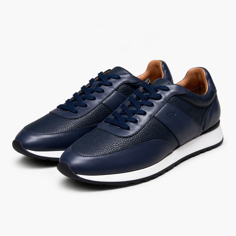 Brioni ténis em Pele Azul-Marinho - Casual Premium
