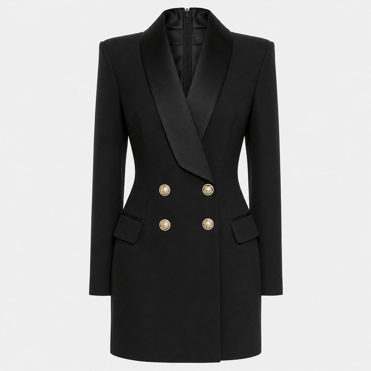 TBS Vestido Blazer Preto Estruturado com Detalhes Dourados