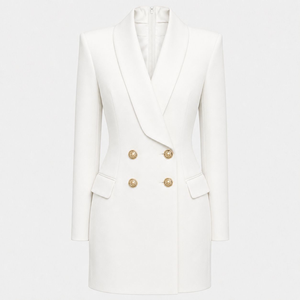 TBS Vestido Blazer Branco Estruturado com Detalhes Dourados