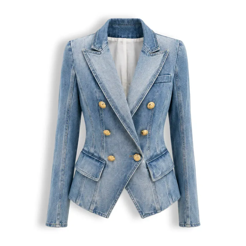 TBS Blazer jeans Estruturado com Botões Dourados