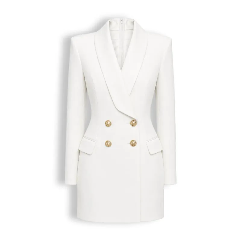 TBS Vestido Blazer Branco de Abotoamento duplo