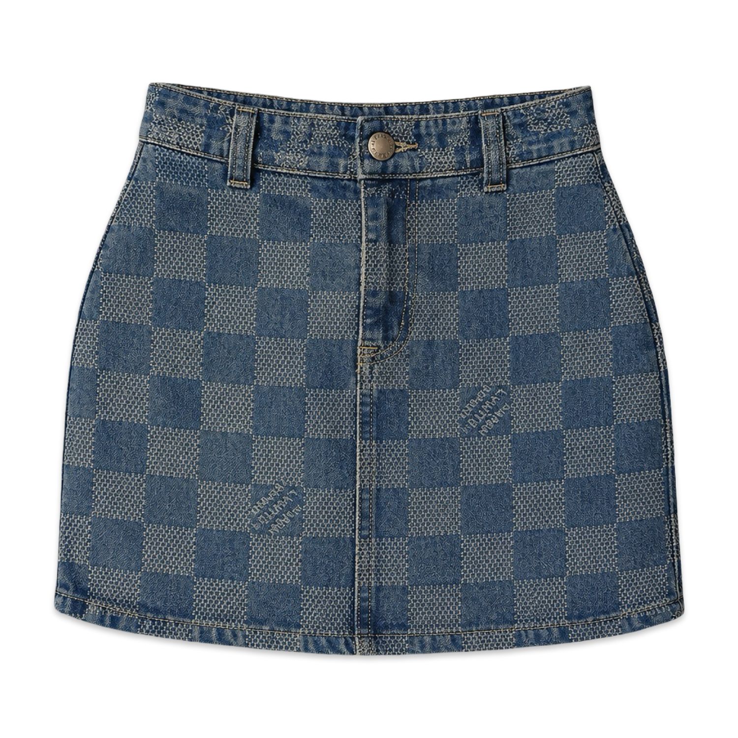 TBS Minissaia Jeans Damier Custom – Lavagem Média Estonada