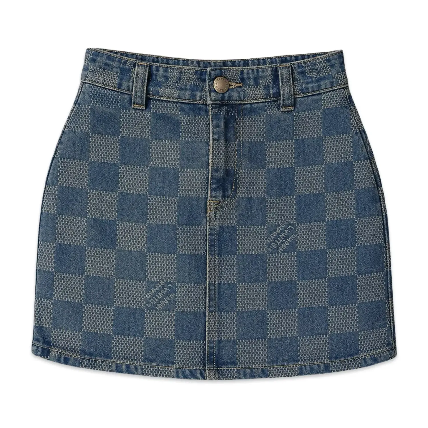 TBS Minissaia Jeans Damier Custom – Lavagem Média Estonada