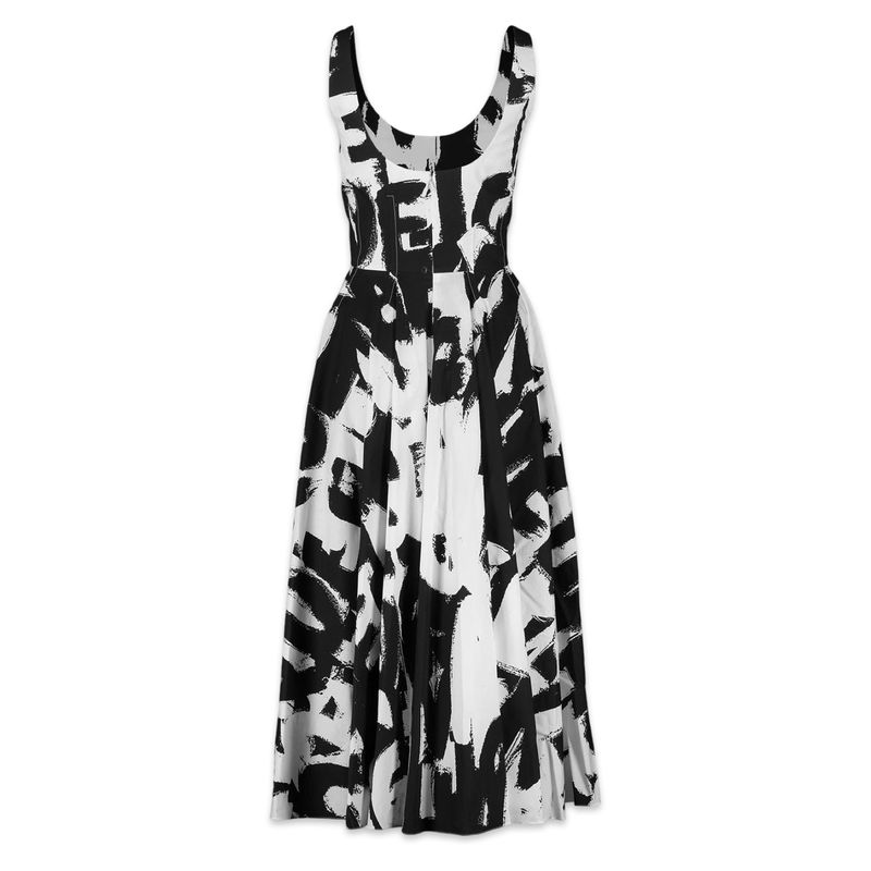 Alexander McQueen vestido midi preto e branco Alexander McQueen vestido midi preto e branco