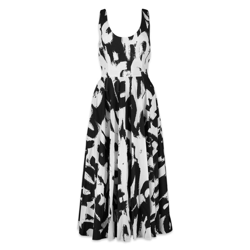 Alexander McQueen vestido midi preto e branco