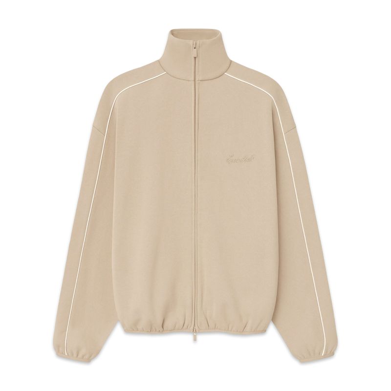Fear of God Essentials Modern Fit Fleece Track Jacket Beige Fear of God Essentials Modern Fit Fleece Track Jacket Beige