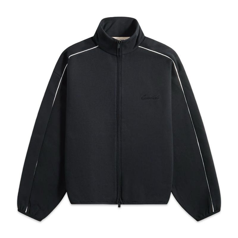 Fear of God Essentials Modern Fit Fleece Track Jacket Black Fear of God Essentials Modern Fit Fleece Track Jacket Black