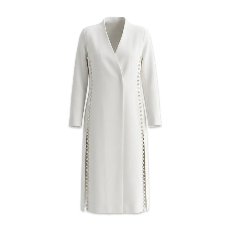 TBS Sobretudo Midi com Acabamento em Pérolas – Branco Off-White TBS Sobretudo Midi com Acabamento em Pérolas – Branco Off-White