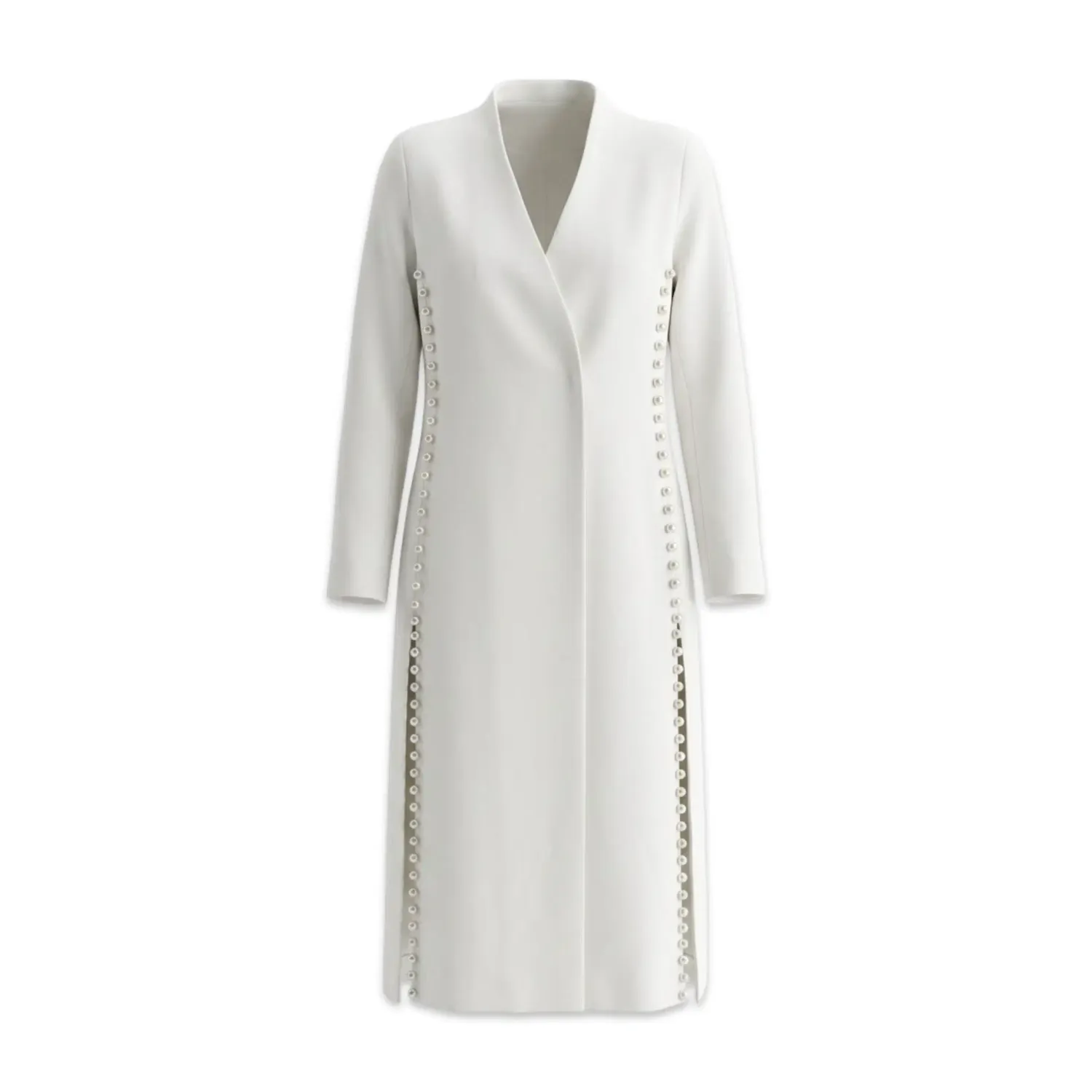 TBS Sobretudo Midi Acabamento em Pérolas Branco Off-White