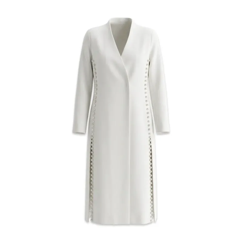 TBS Sobretudo Midi Acabamento em Pérolas Branco Off-White