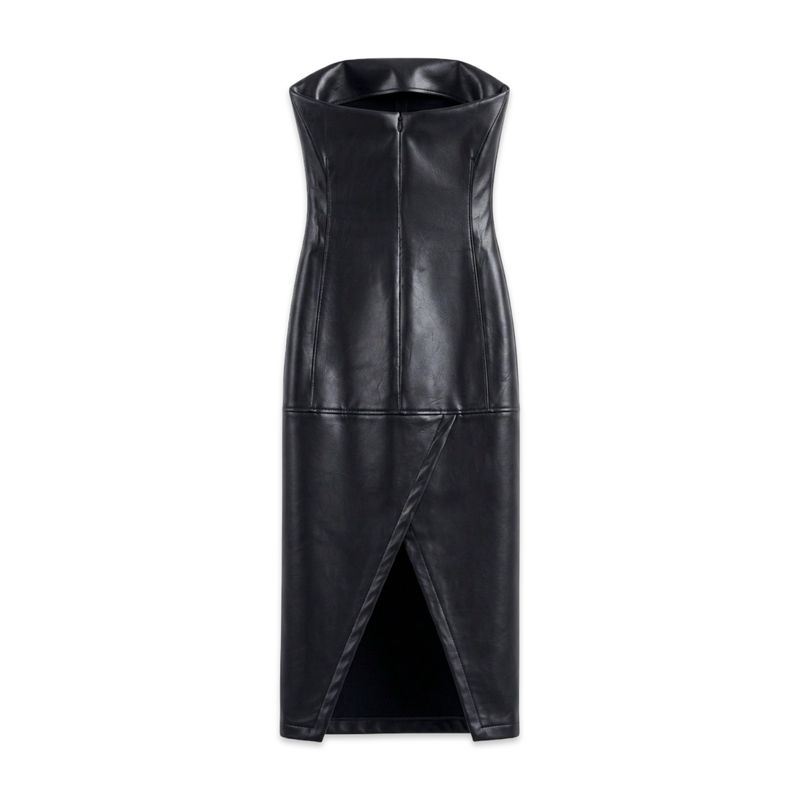 TBS Vestido Midi Sem Alças Couro Sintético Preto