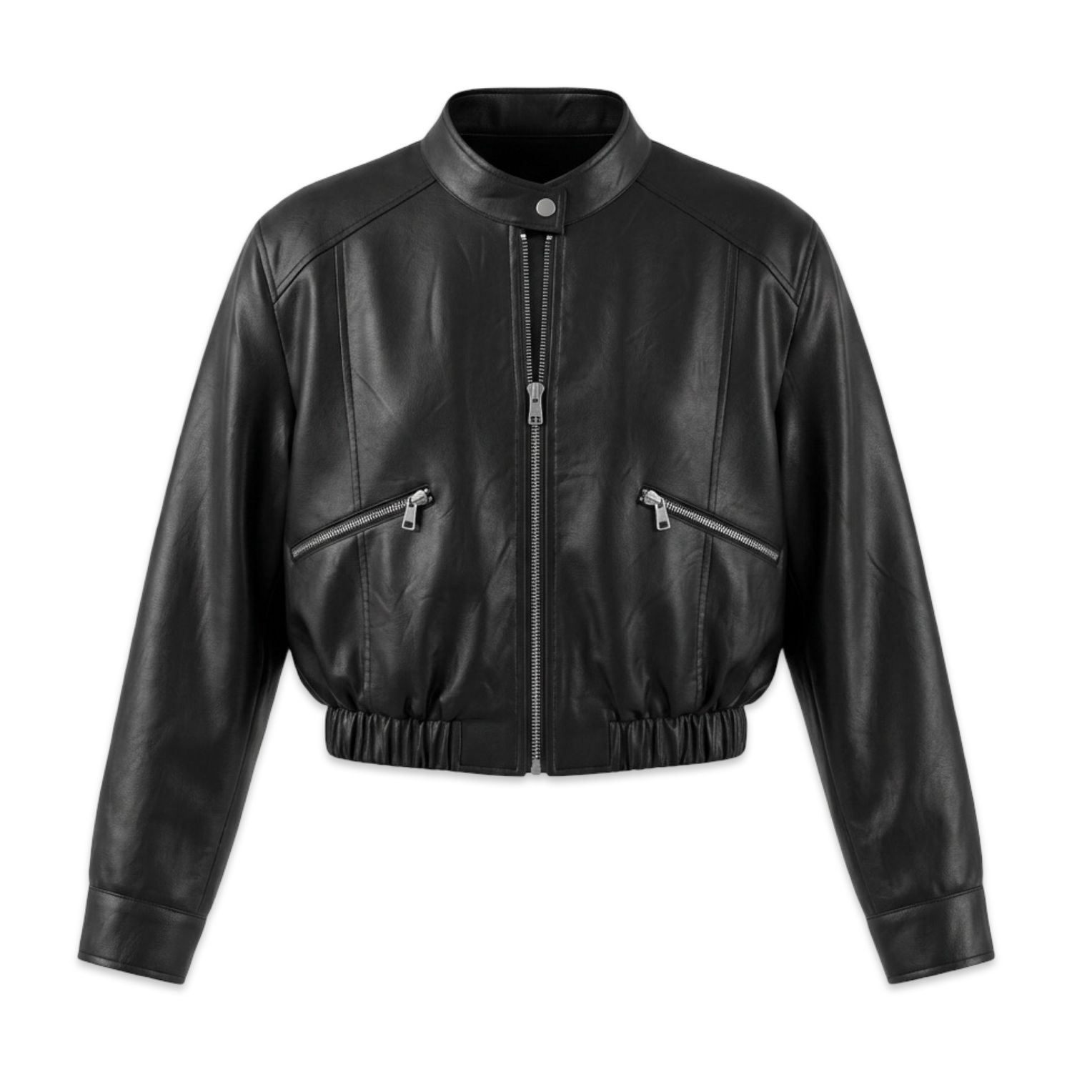 TBS Bomber jacket Cropped Preto Material Sintético TBS Bomber jacket Cropped Preto Material Sintético