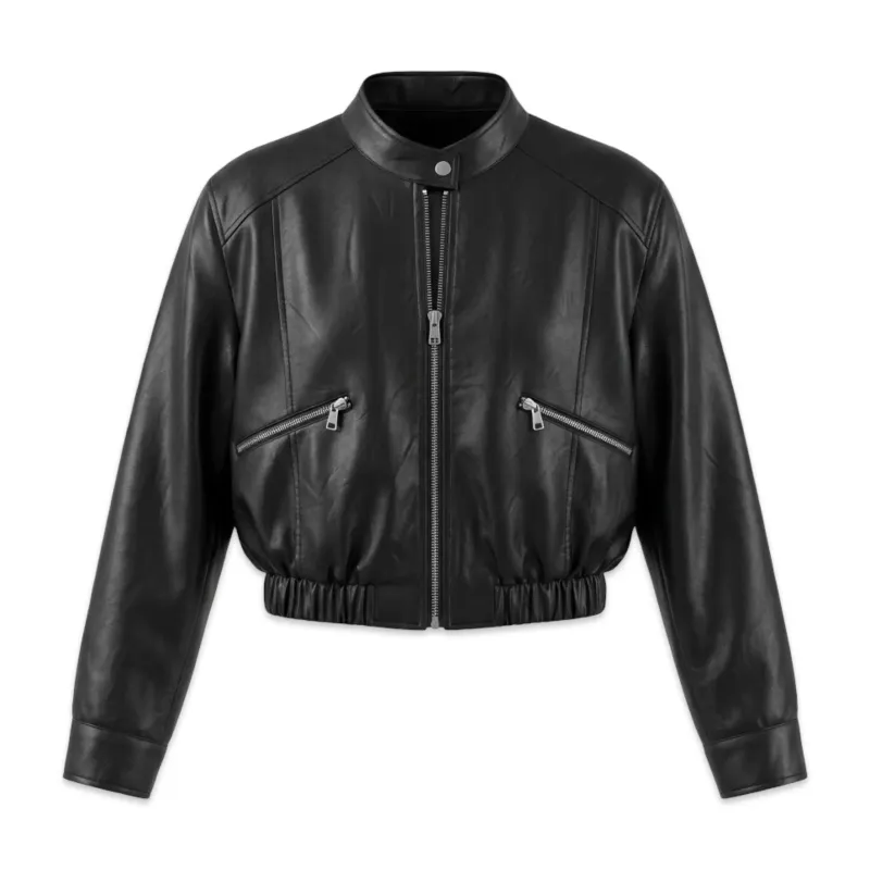 TBS Bomber jacket Cropped Preto Material Sintético