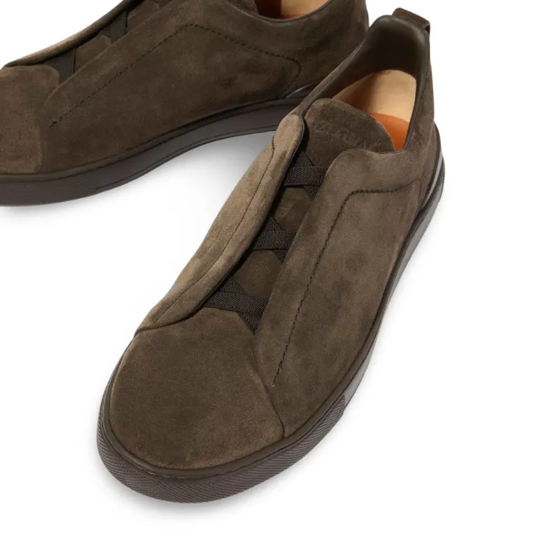 Zegna Triple Stitch Suede Dark Brown