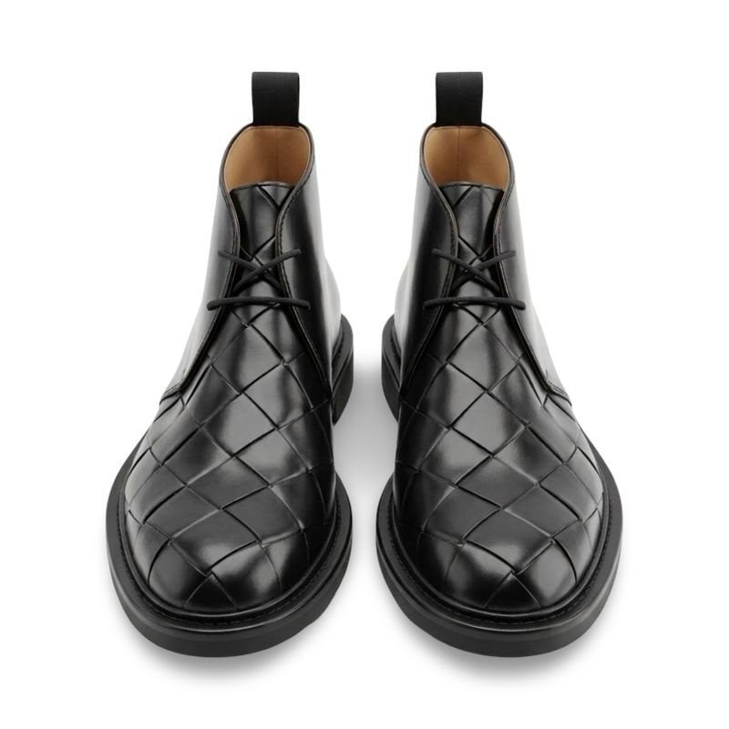 Bottega Veneta Intrecciato Leather Chukka Boots Black