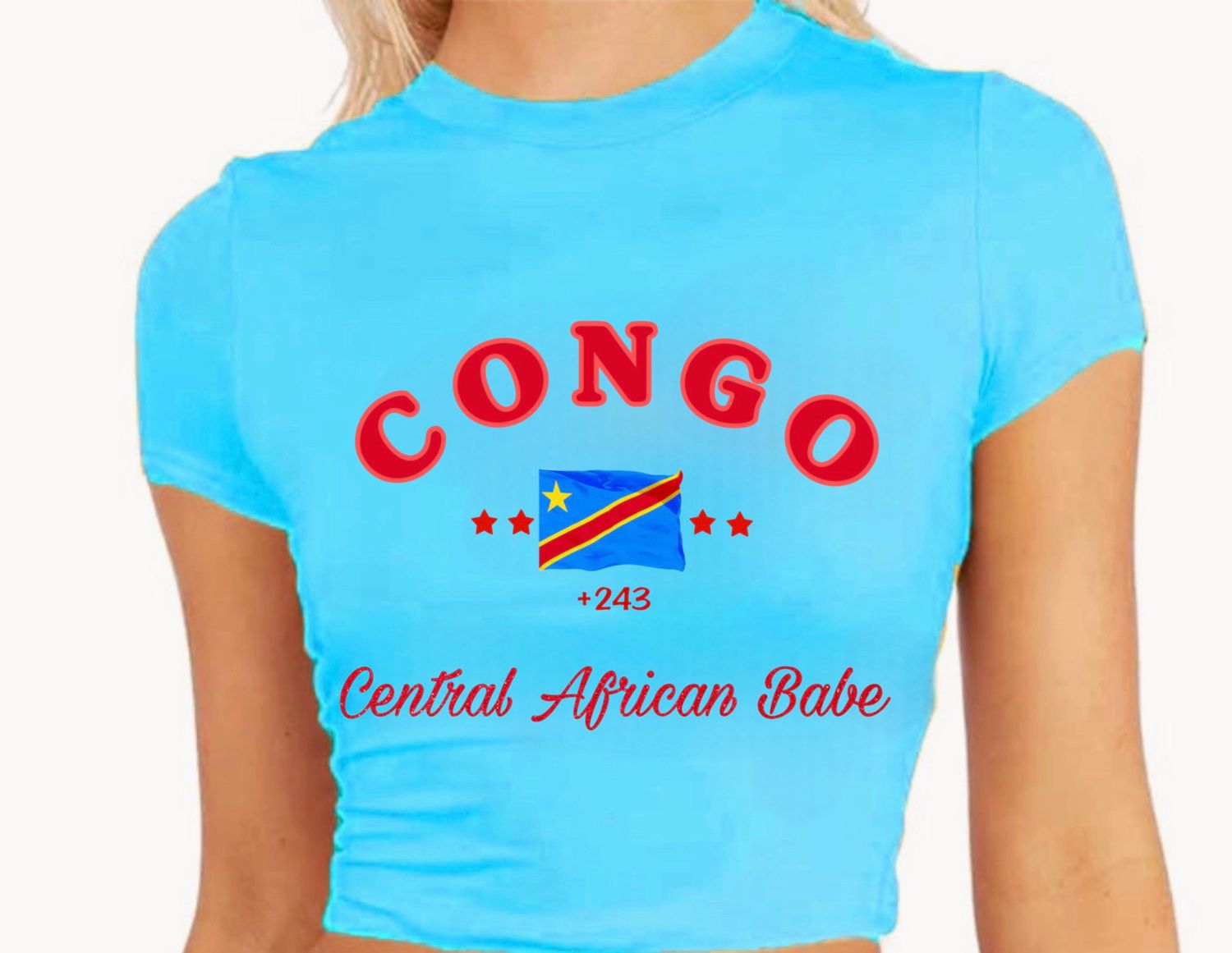 Congo Baddie Babe Crop Top +243 - Sky Blue Women&#39;s Top