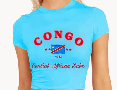 Congo Baddie Babe Crop Top +243 - Sky Blue Women&#39;s Top