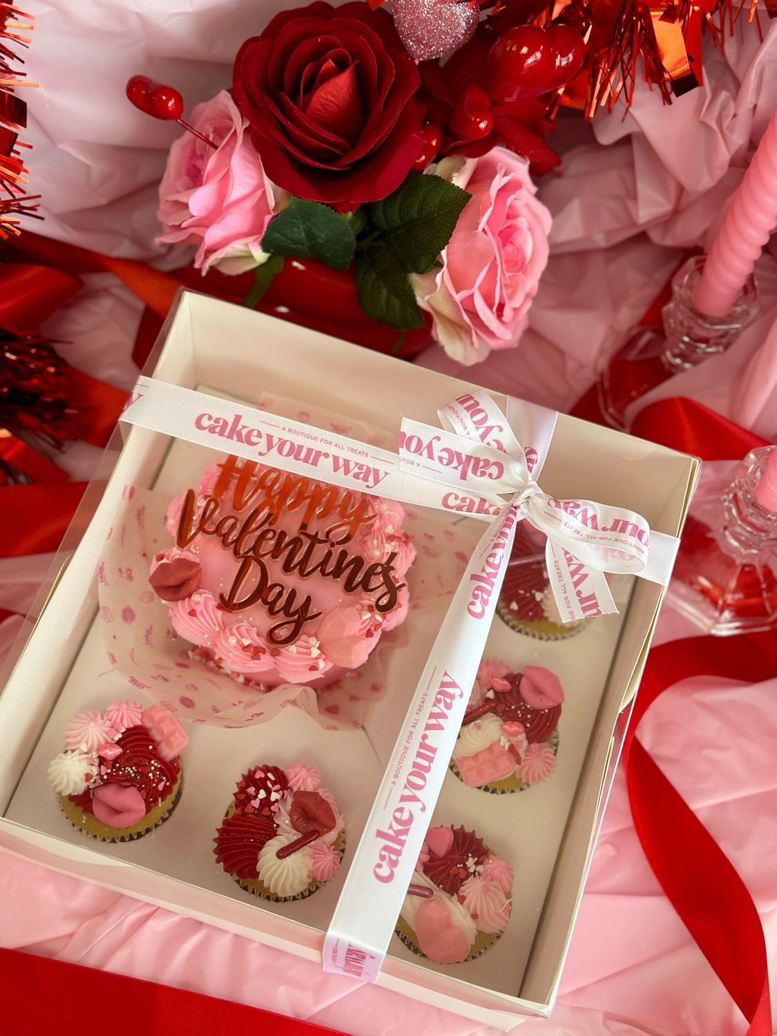 Valentine's Day Bento Box Cake and Cupcakes