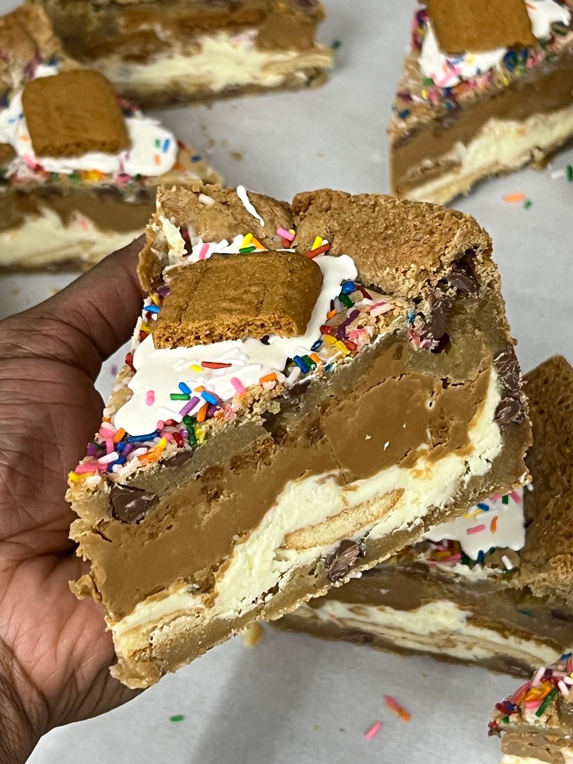 Biscoff Birthday Cake Cookie Pie Slice