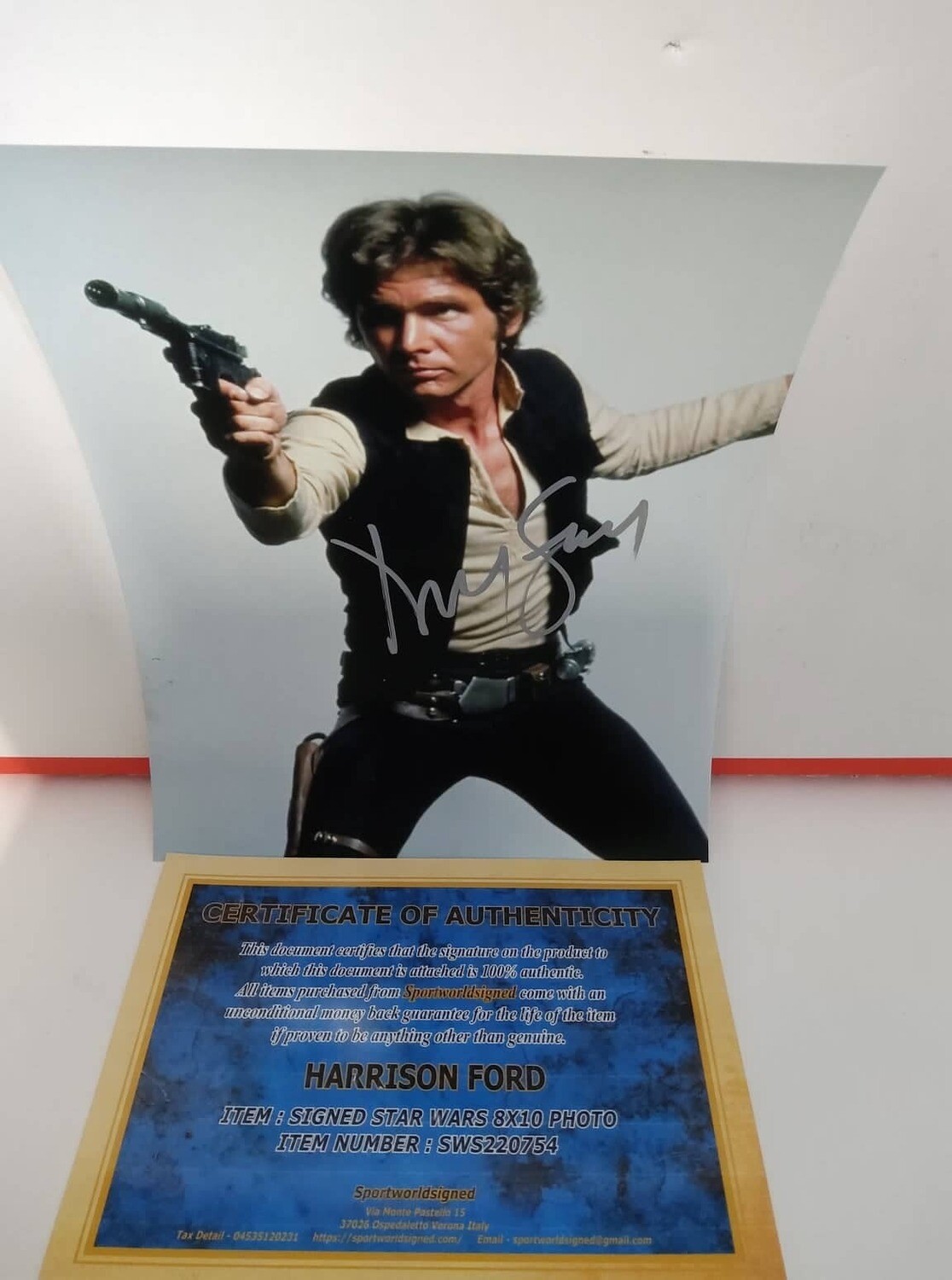 FOTO Harrison Ford Star Wars Han SOLO Autografata Signed + COA Photo Harrison Ford Star Wars Han SOLO  Autografato Signed