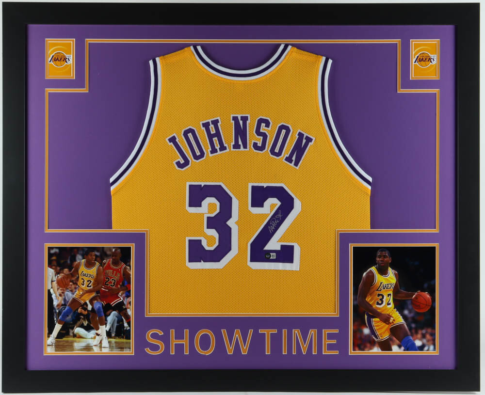 Magic Johnson Maglia Autografata Cornice Quadro Autografato  Signed 35.5x43.5 Custom Framed Jersey Display  DOUBLE COA  JOHNSON Lakers Los Angeles Johnson