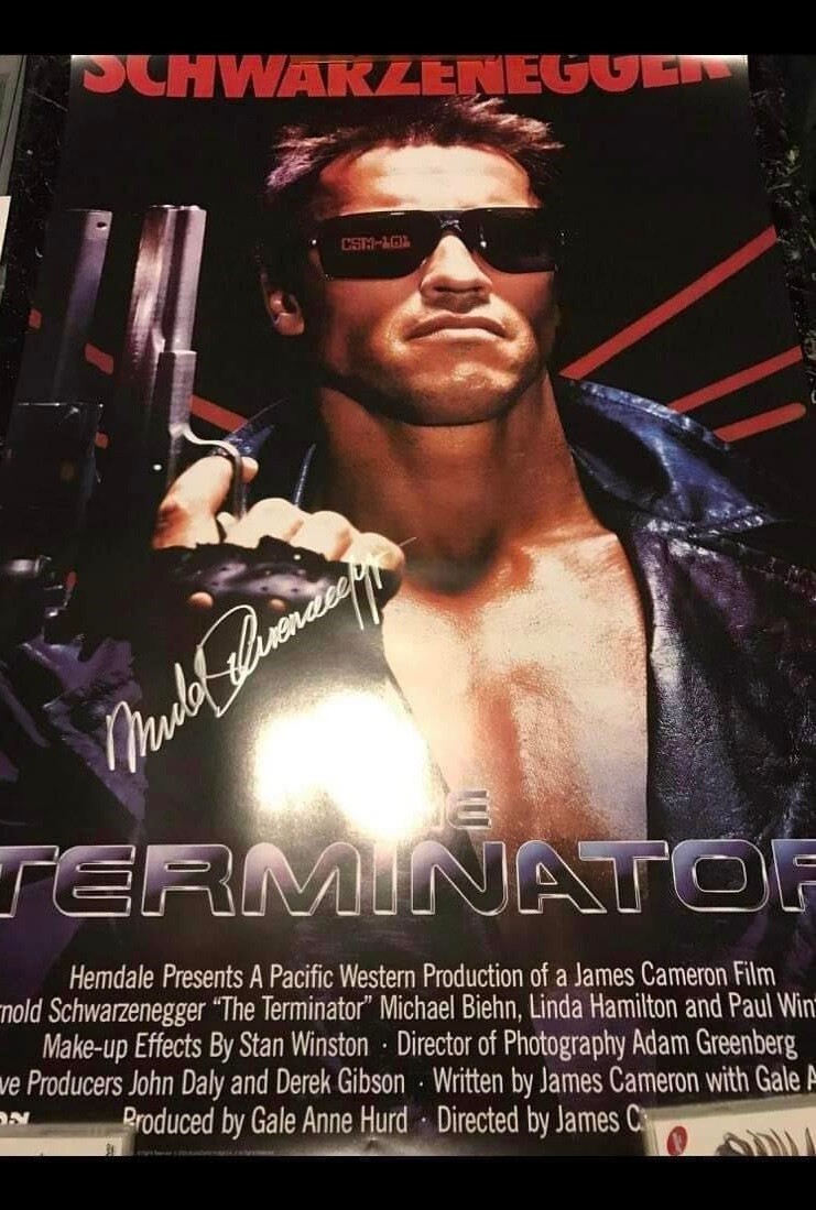 Poster Arnold Alois Schwarzenegger  TERMINATOR  Autografato Autograph Hand Signed Arnold Alois Schwarzenegger  AUTOGRAFI Terminator  Poster 60 *90 cm