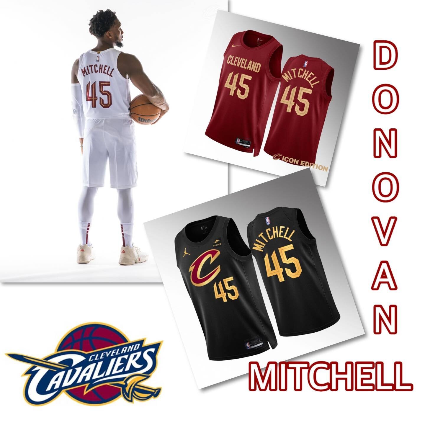 CLEVELAND MITCHELL 45 Maglia Jersey Camisetas CLEVELAND