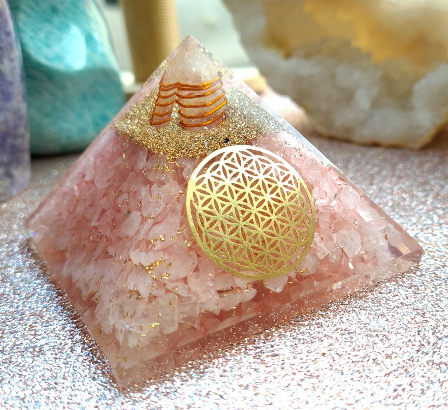 Orgonite Quartz Rose - Fleur de vie