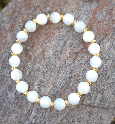 Bracelet Nacre Breloque Plaqué Or 18k ø8