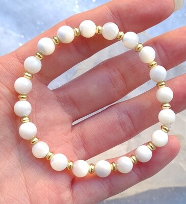 Bracelet Nacre Breloque Plaqué Or 18k ø6