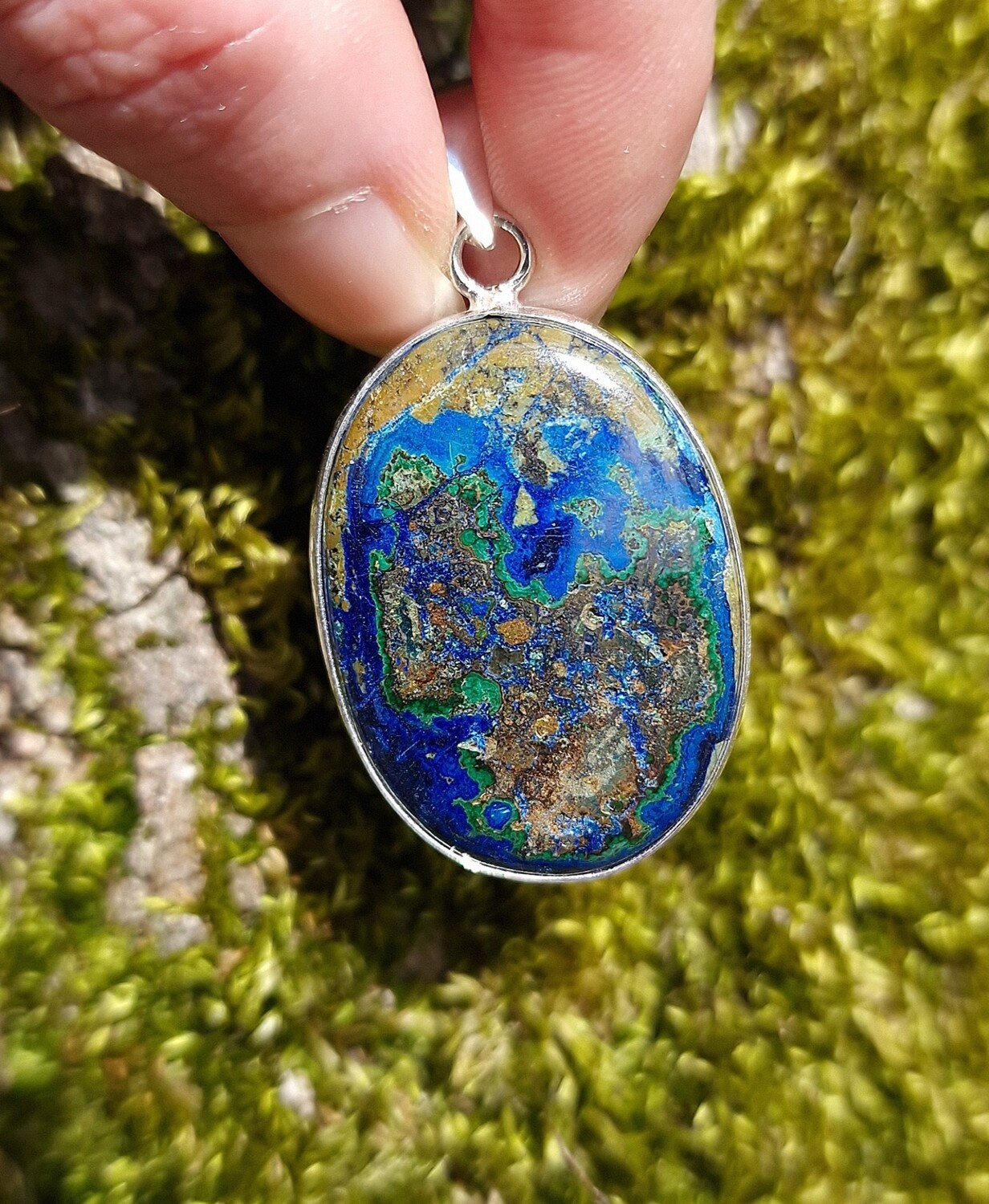 Azurite inclusion Malachite Serti Argent n°2