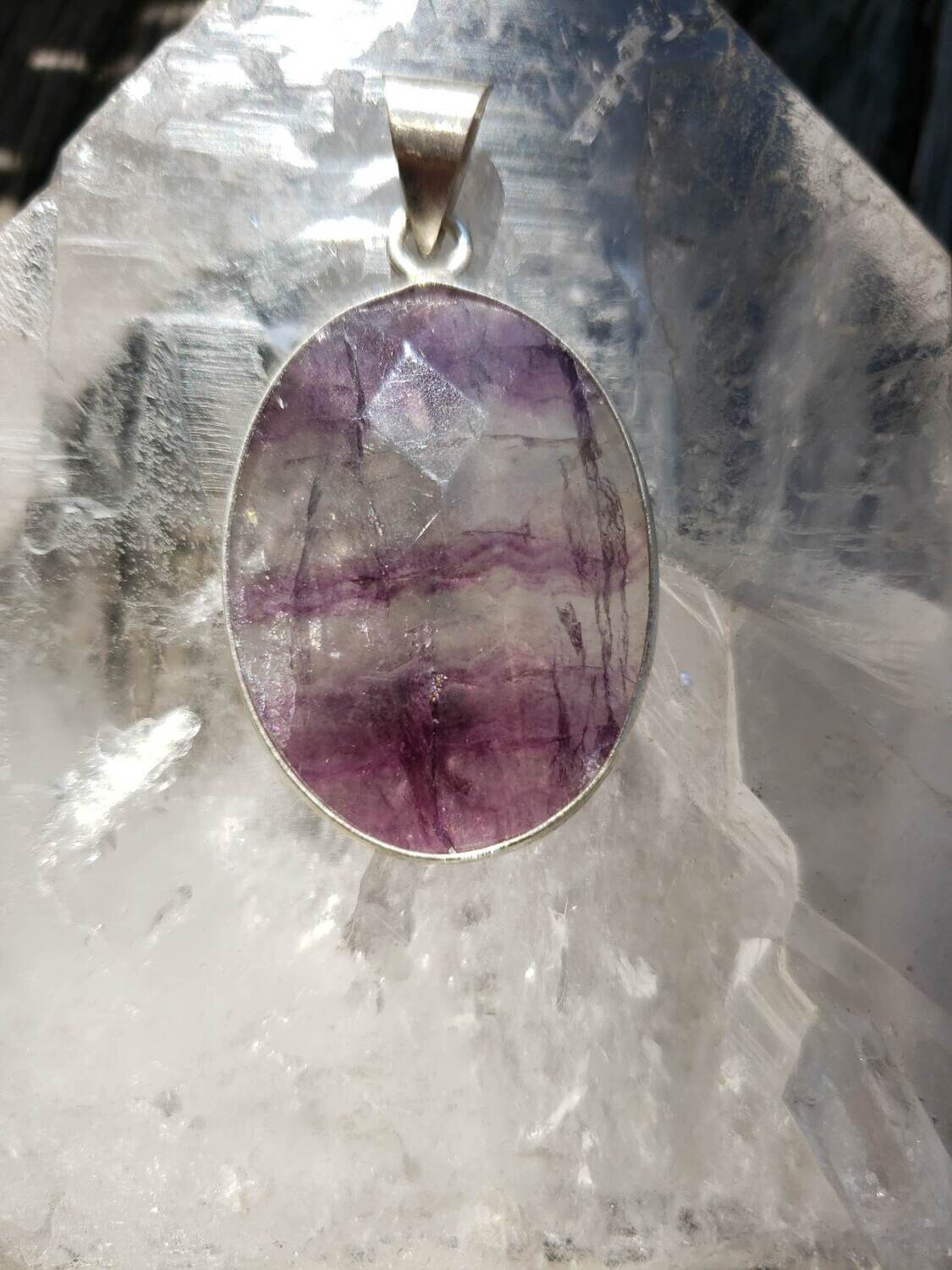 Fluorite arc en ciel  Serti Argent facelée
