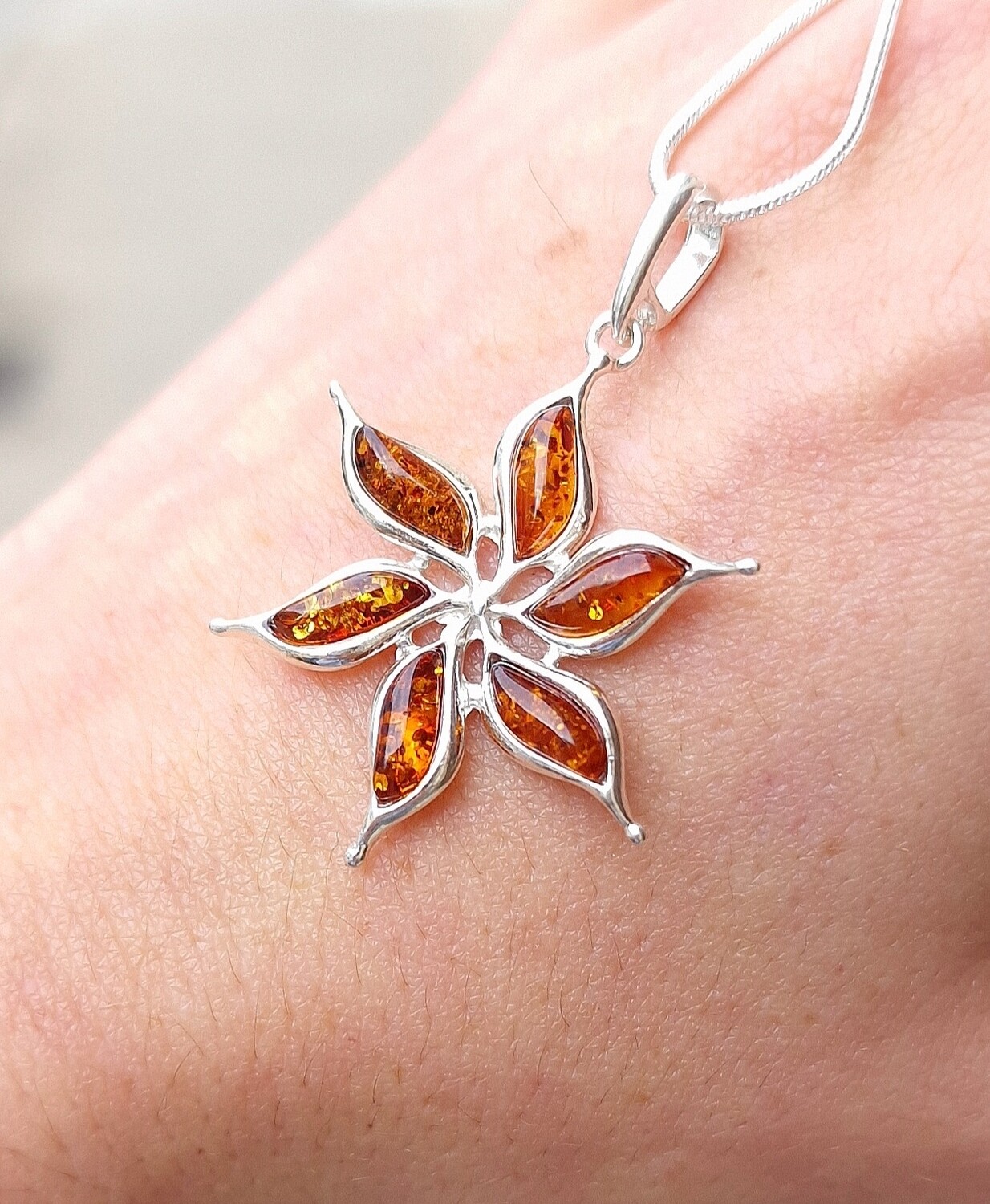 pendentif Fleur ambre argent 925