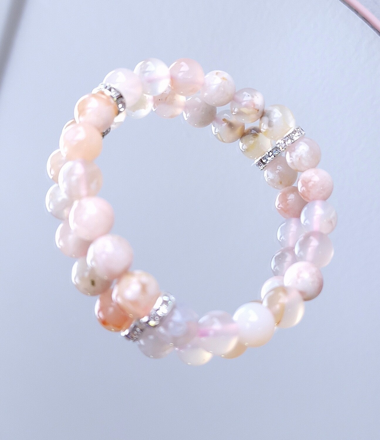 Bracelet Calcédoine Rose avec inclusion d&#39;Agate Fleur ø8