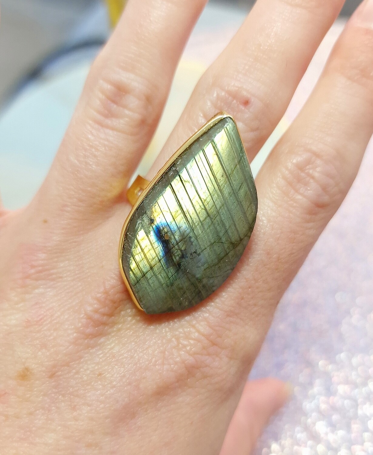 Bague Labradorite Vert/Or n°8