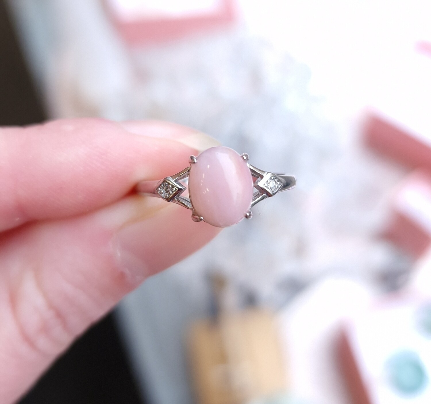 Bague opale rose - Plaqué Argent