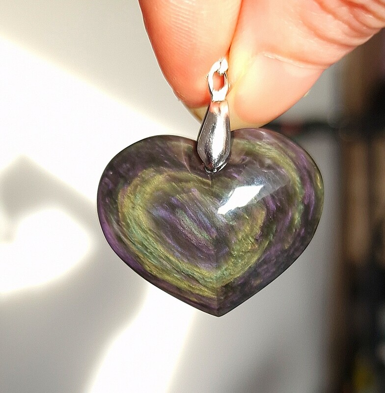 Obsidienne Coeur Double face Manta Huichol (Mentogochol) n°2