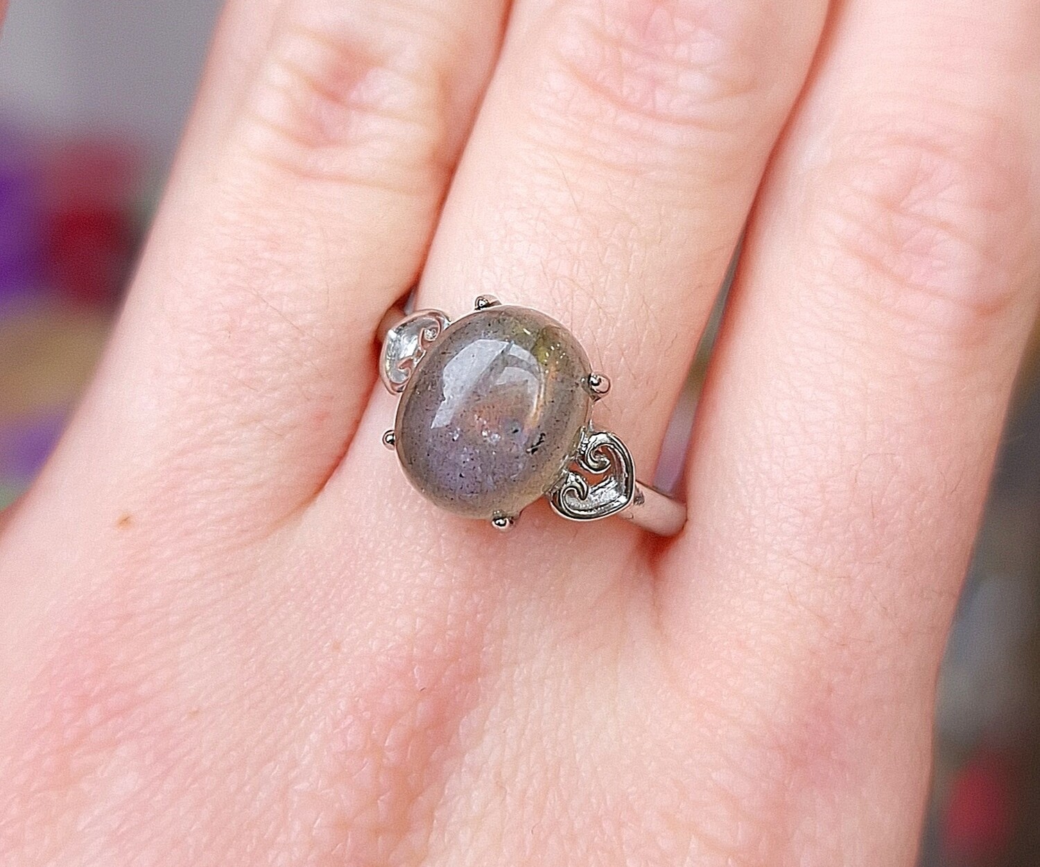 Bague Labradorite Violet/Rose Orangé AAA n°10