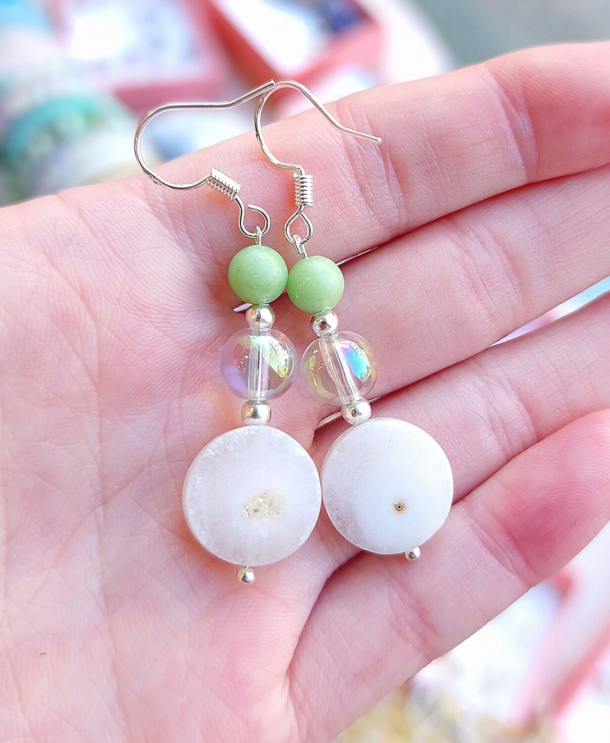 Boucle Quartz Solaire/Chrysoprase/Aqua Angel n°6