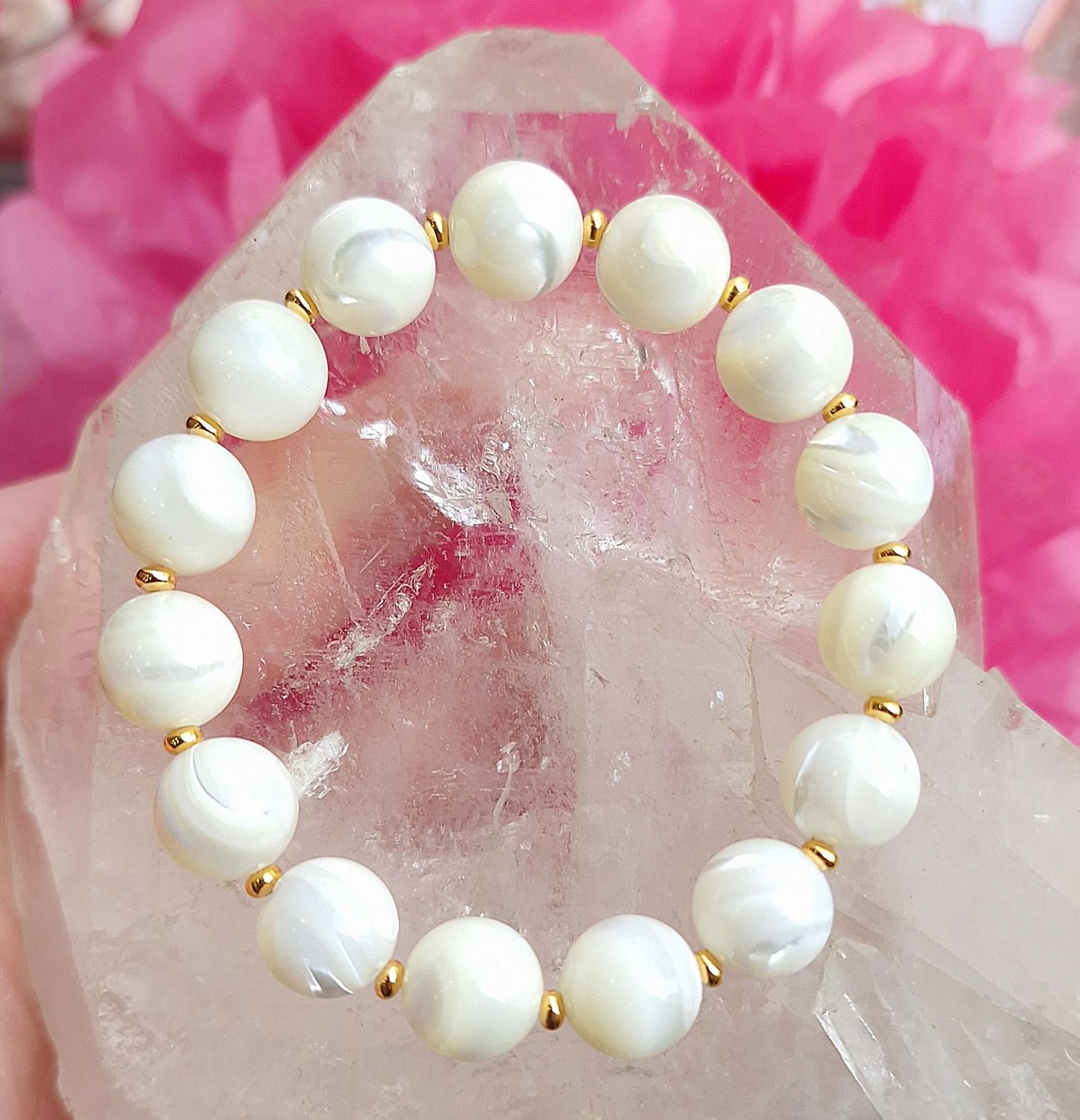 Bracelet Nacre Breloque Plaqué Or 18k ø10