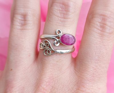 Bague Rubis Facetté - Argent 925 Réglable