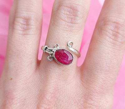 Bague Rubis Facetté - Argent 925 Réglable